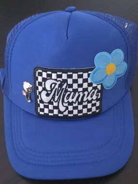 Blue Mama Patch Trucker Hat with Flower
